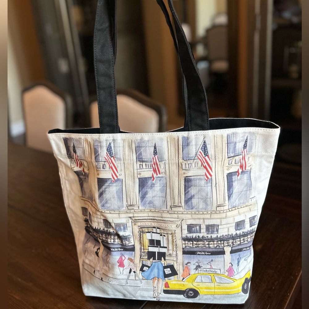 Saks Fifth Ave City Print Tote Bag